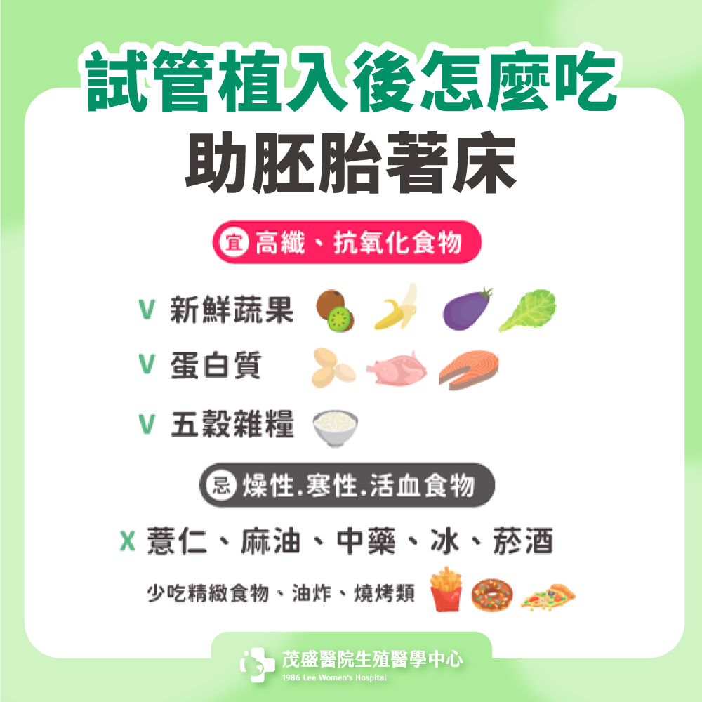 試管植入後怎麼吃助胚胎著床